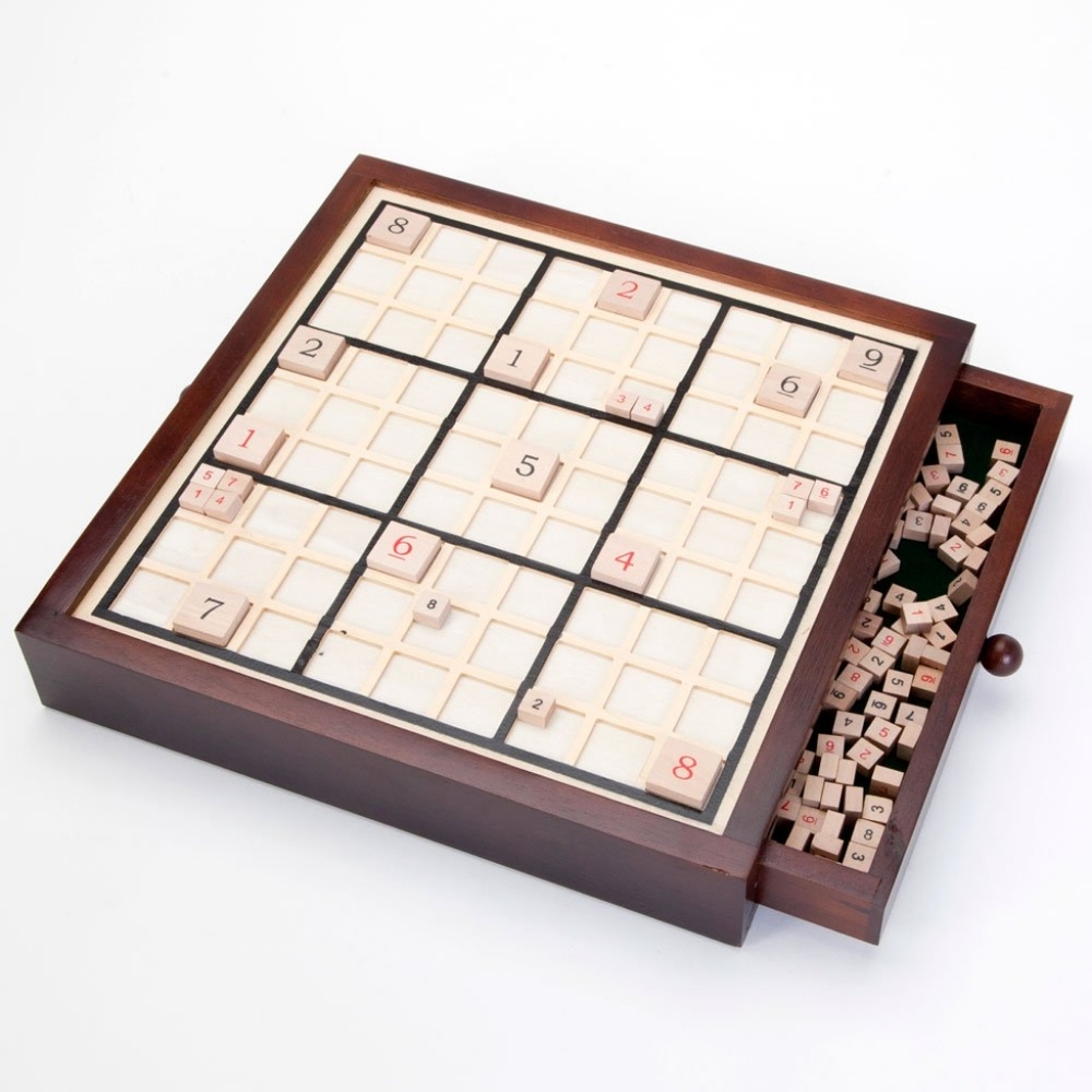 NEW BITS & PIECES WOODEN SUDOKU GAME WITH WOOD TILES &  STORAGE DRAWERS COMPLETE